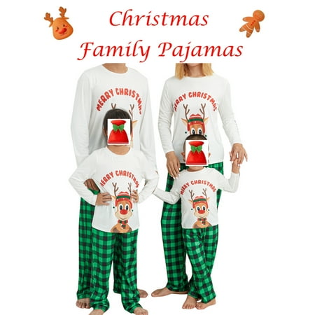

Family Matching Christmas Pyjamas Set Adults Kids Baby Reindeer Pajamas Long Sleeve Sleepwear Plaid Pants Holiday Homewear