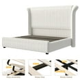 thumbnail image 6 of Hiphuta Modern King Size Corduroy Upholstered Bed Frame, LED Platform Bed Frame with 55"H Vertical Stripe Tufted Corduroy Velvet Wingback Headboard, White, 6 of 8