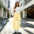 thumbnail image 4 of Hfnxid Barrel Pants for Women Baggy Striped Wide Leg Pant High Waisted Leisure Trousers Casual Activewear Pants Yellow S, 4 of 9