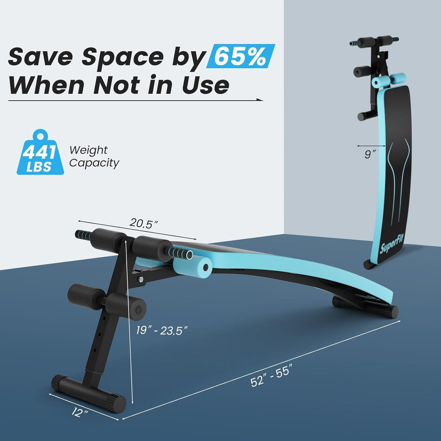 QHTER Sit up Bench, Folding Adjustable Workout Bench for Ab Exercise, Curved Incline/Decline Slant Bench, Foldable Strength Training Weight Bench, Situps Abs Workout Equipment
