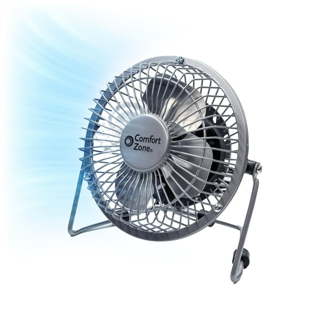 Ventilador de escritorio Comfort Zone totalmente metálico de 10 cm con USB o cable de alimentación