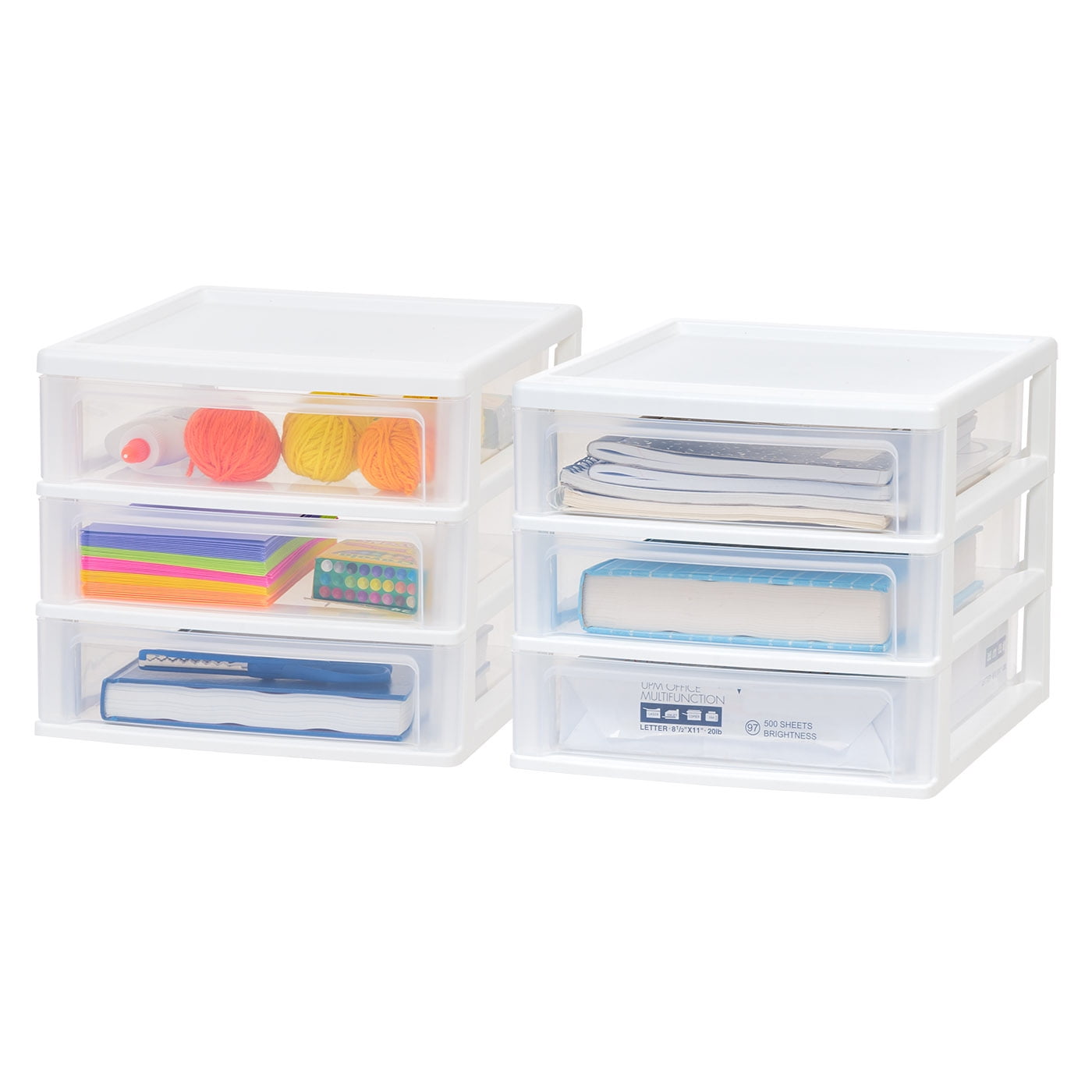 IRIS Medium 3-Drawer Desktop Organizer with Open Tray Top, 2Pk