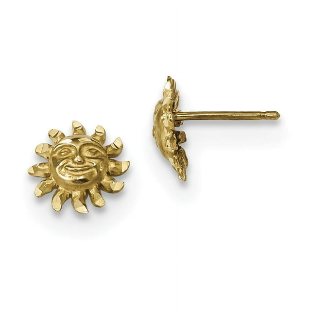 14k Yellow Gold Sun Stud Earrings Ball Button Celestial Star