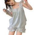 thumbnail image 1 of Slatcetga Conjunto de pijama de 2 piezas con volantes, camiseta sin mangas, pantalones cortos, conjunto de pijama suave y encantador con estampado de cuadros para verano, conjunto de ropa de dormir, 1 of 8