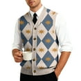 thumbnail image 5 of Mens Argyle Sweater Vests V Neck Sleeveless Cardigan Vest Knitwear Brown S, 5 of 7