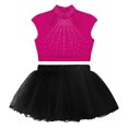 thumbnail image 4 of iixpin Girls Shiny Ballet Outfits Sleeveless Gymnastic Shirt Sports Crop Top and Ballet Skirt Tutu Bllerina Costume for Kids Hot Pink&Black 8, 4 of 6
