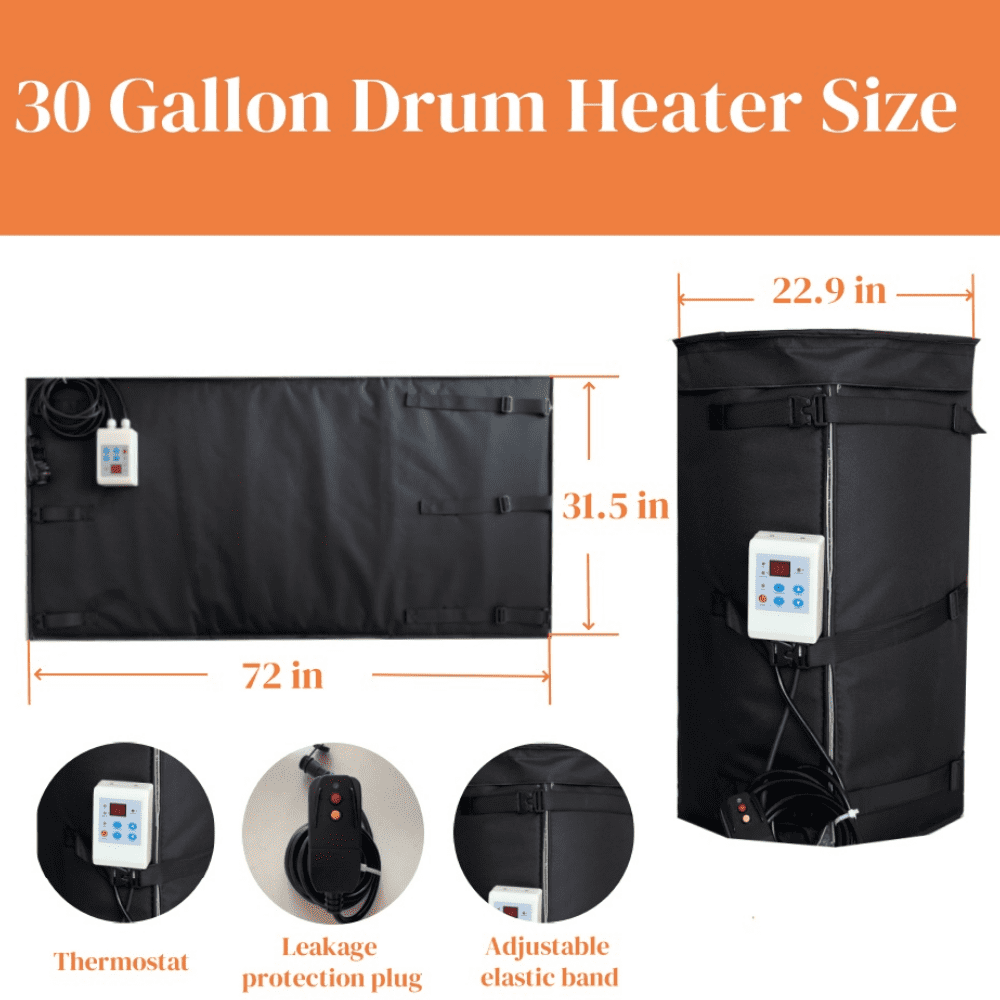 fervidolize Drum Heater 30 Gallon Adjustable Thermostat Black