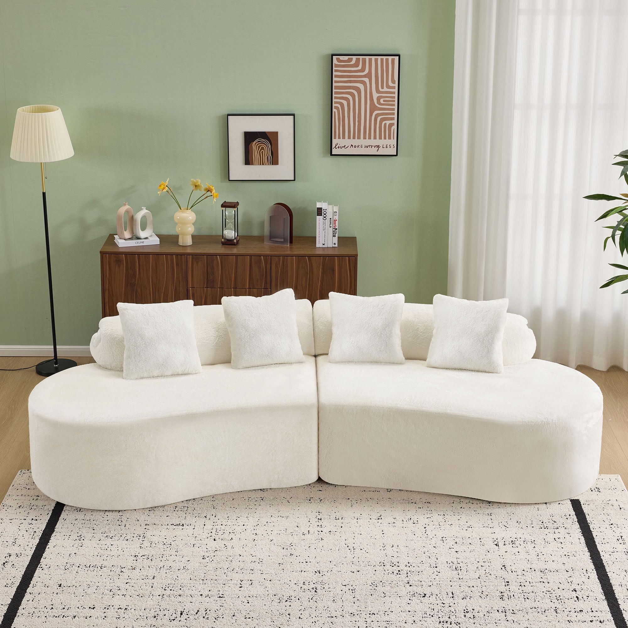 MAYEERTY Curved Modular Sectional Sofa with Throw Pillows, Modern Flannelette Curved Living Room Sofa for Apartment Open Floor Plan Small Spaces