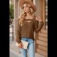 thumbnail image 4 of Blusa de Verano con Escote Cuadrado y Hombros Descubiertos para Mujer, Color Café S, 4 of 8