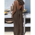 thumbnail image 6 of Women'S Open Back Spaghetti Strap Beach Maxi Dress Loose Flowy Vacation Sundress Brown S, 6 of 9