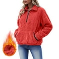 thumbnail image 2 of UngA Women's Jackets Women's Casual Full Zip Up Sherpa Lined Hoodie Sweatshirt Jacket Coat Red,M, 2 of 6