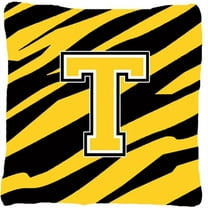 Monogram Initial T Tiger Stripe - Black Gold Decorative Fabric Pillow