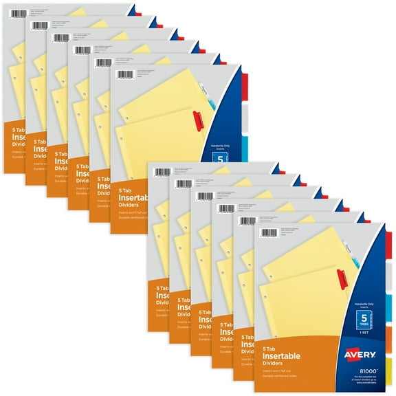 Avery Insertable 5-Tab Dividers, Multicolor Tabs (12-Pack of 81000)