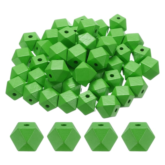 Uxcell 50pcs 20mm Deep Green Geometric Wood Beads 4mm Large Hole Polygon Wooden Loose Spacer Beads for Jewelry Making Necklace Bracelets DIY Crafts Macrame Handmade Decorations