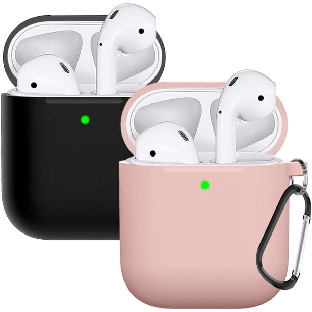 Funda para AirPods, funda protectora completa de silicona para accesorios de AirPods, compatible con Apple AirPods 2, funda de carga inalámbrica y con cable (LED frontal visible), paquete de 2