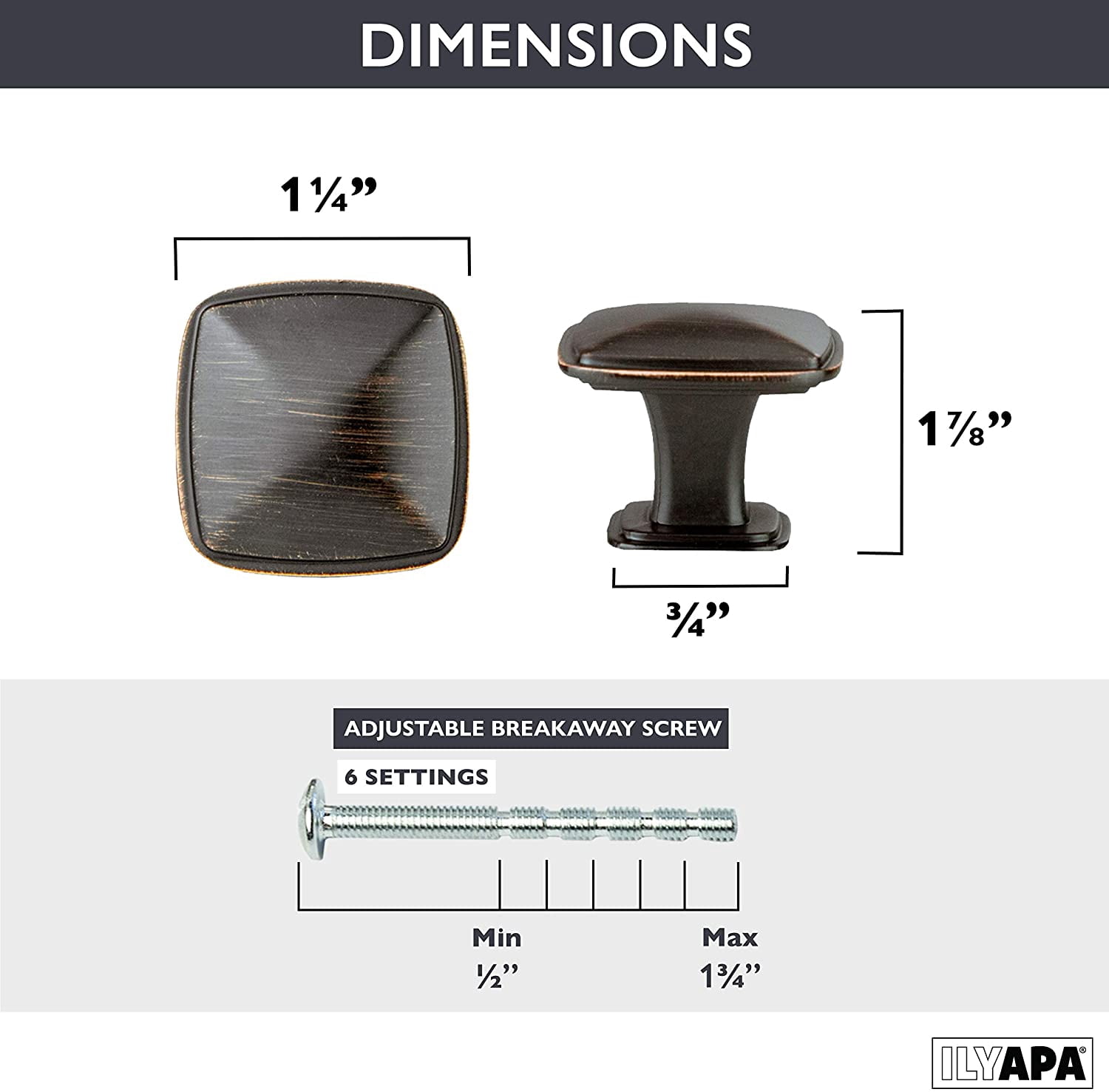 Oil Rubbed Bronze Square Kitchen Cabinet Knobs - 25 Pack of Drawer Handles Hardware