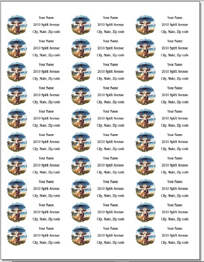 BUTTERFLY- 150 Cow On Beach Umbrella Return Address Labels Personalized Printed 1 X 2 5/8