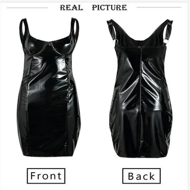 Tuesday sent cat COUTEXYI Women Sexy/Sissy Dress Latex Faux Leather Bodycon Nightwear  Cocktail Dress - Walmart.com