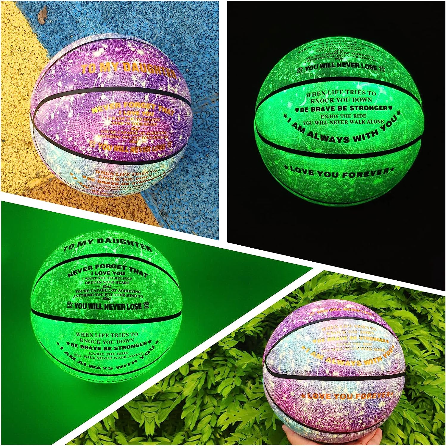 MILACHIC Glow in the Dark Basketball, Personalized to My Daughter Glowing Leather Basketball Women Size 6(28.5"),Indoor Outdoor Cool Basketball Gift