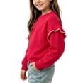 thumbnail image 3 of Frostluinai Girls Crewneck Sweatshirts Ruffle Trim Long Sleeve Cotton Pullover Basic Solid Color Sweat Shirt Fall Clothes 2-12 Years, 3 of 7
