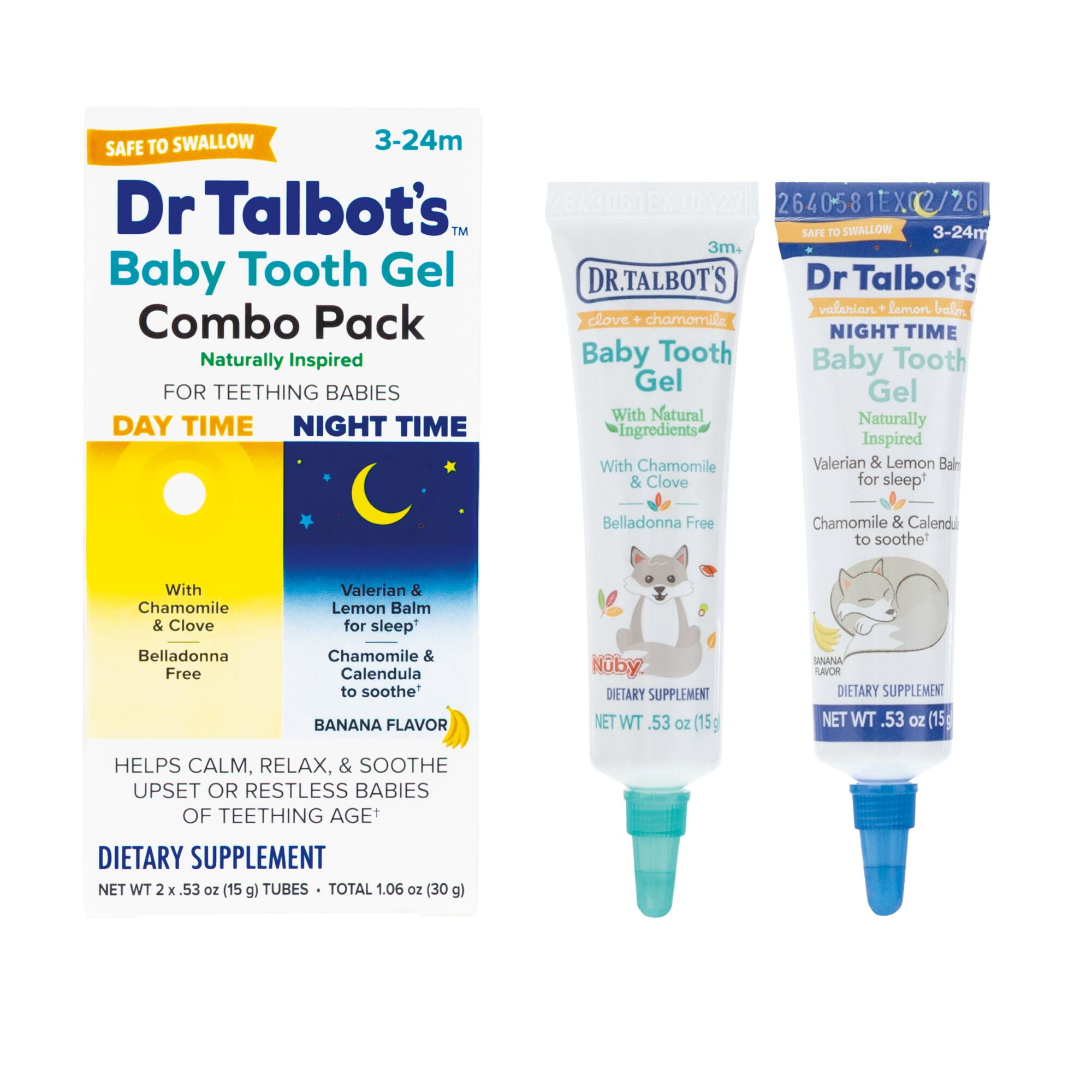 (2 pack) Dr. Talbot's Day & Night Baby Tooth Gel Combo Pack for Teething Babies