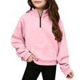 thumbnail image 3 of Kids Girls Sweatshirts Long Sleeve Shirts Pink Round Neck Quarter Zipper Girl Winter Outfit Sweatshirt For Girls 5-14 Years, 3 of 5