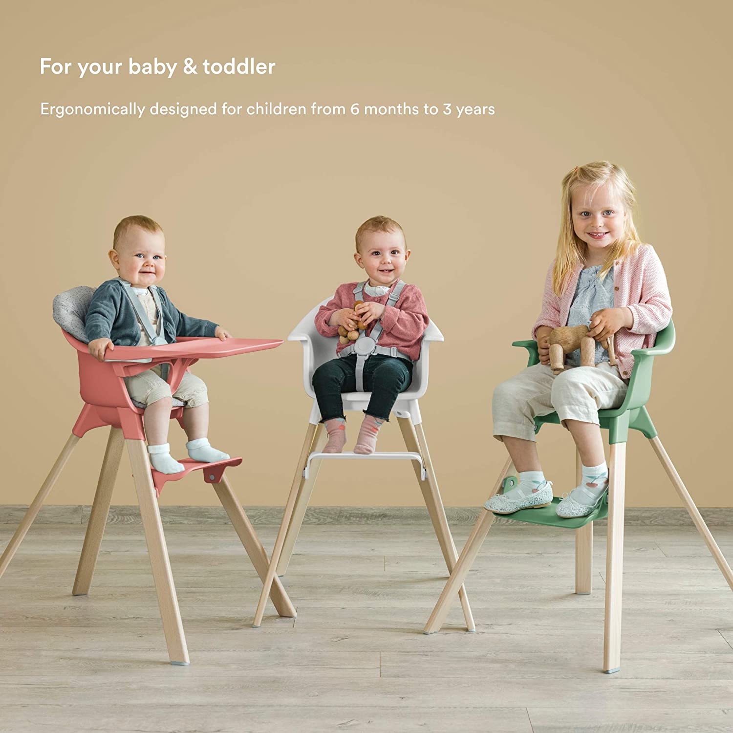Stokke Clikk White High Chair with Safety Harness and Tray