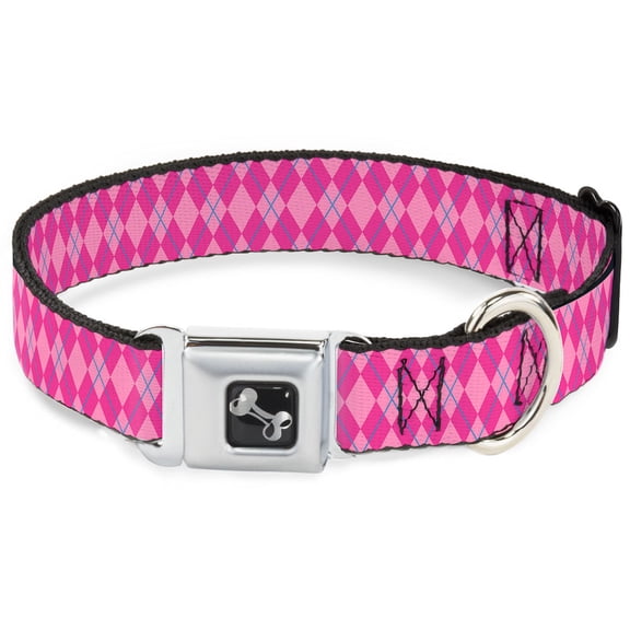 Buckle-Down Pet Collar, Dog Collar Metal Seatbelt Buckle, Argyle Pink Fuchsia Blue, 9.5 to 13 Inches 1.0 Inch Wide