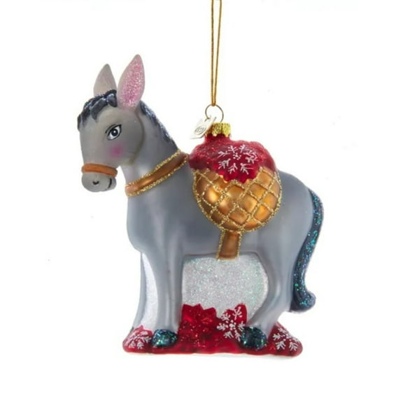 Kurt Adler Noble Gems Glass Ornament for Christmas Tree, Donkey with Poinsettia
