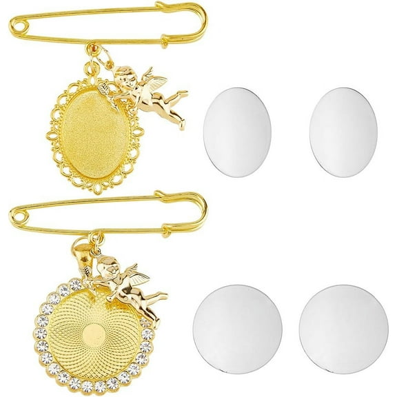 1 Set Brooches Pins Golden Wedding Bouquet Picture Frame Bouquet Charms Alloy Sweater Shawl Clip Glass Dome Wedding Bouquet Photo Charms for Bridal Engagement Decorations