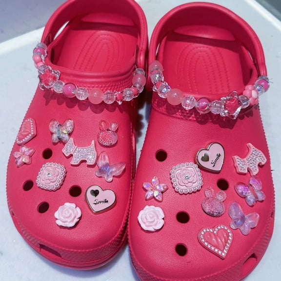 20 PCS Pink Cute Flower Shoe Charm for Kids, Lovely Shoe Chains for Clog Sandal, DIY Butterfly Bow Shoe Decoration Charms for Girls, Party Favor