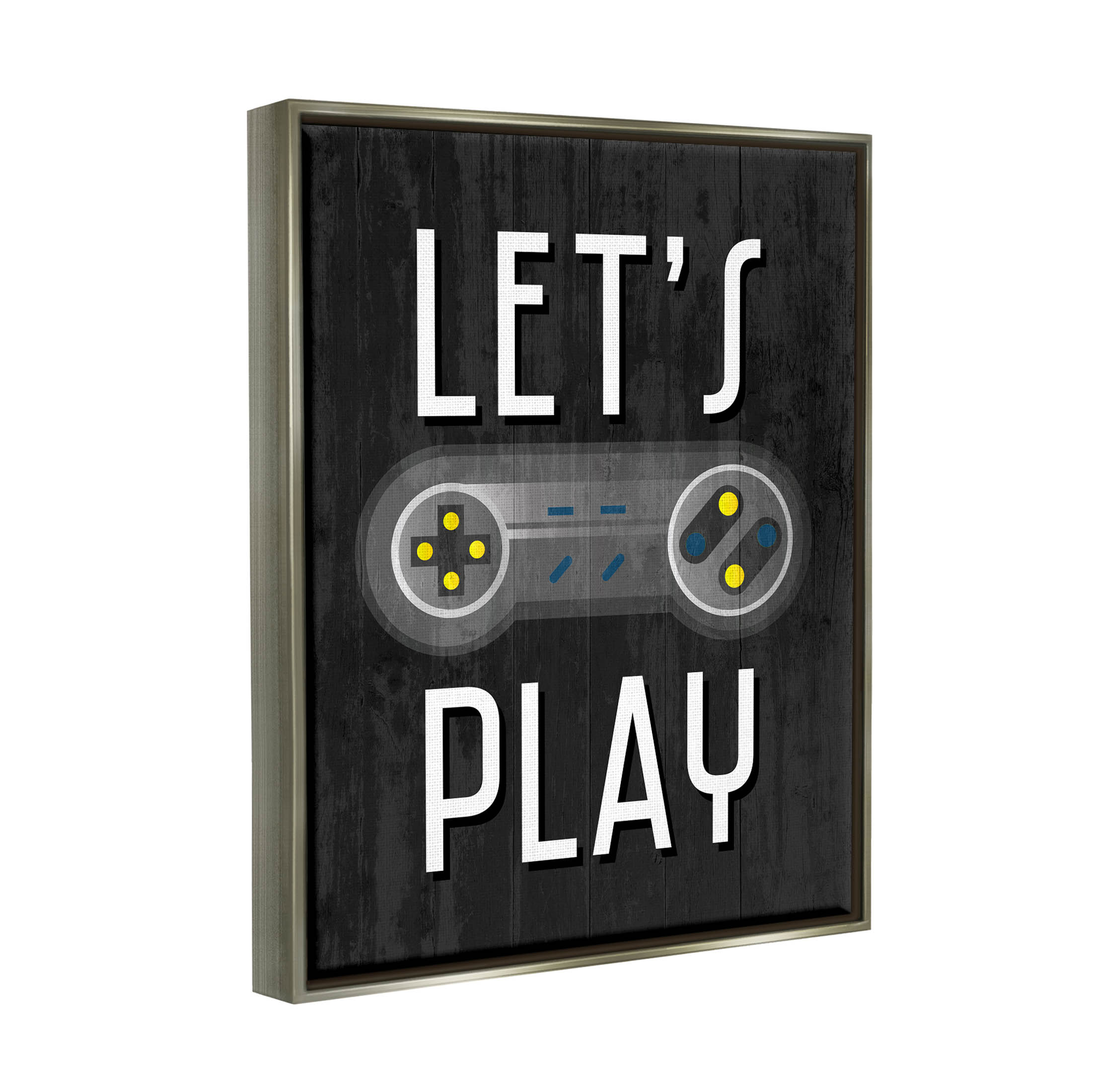Stupell Industries Let's Play Vintage Controller Graphic Art Luster Gray Floating Framed Canvas Print Wall Art, Design by Kim Allen