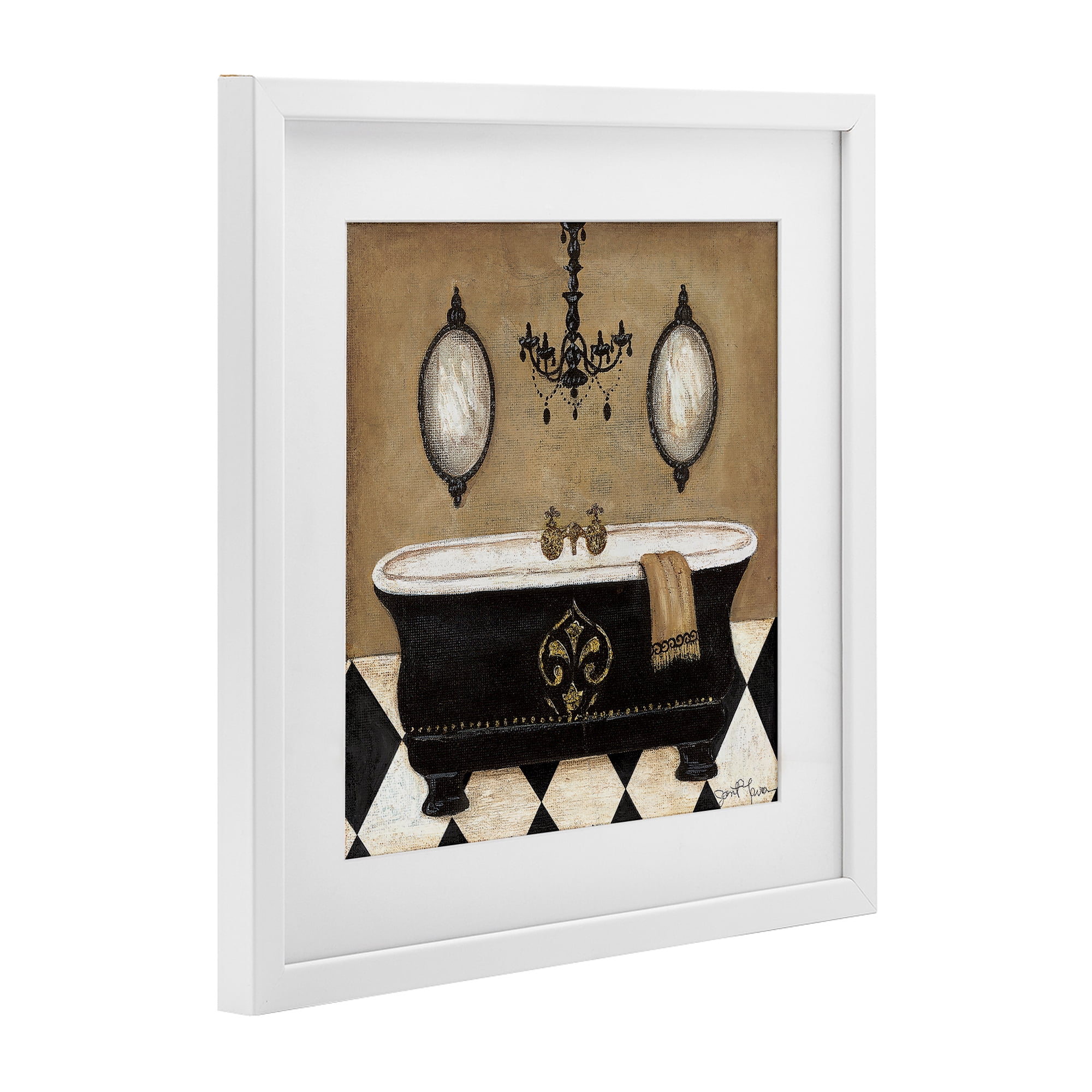 Stupell Industries Elegant Bathtub & Chandelier White Framed Print Under Glass, design by Janet Tava