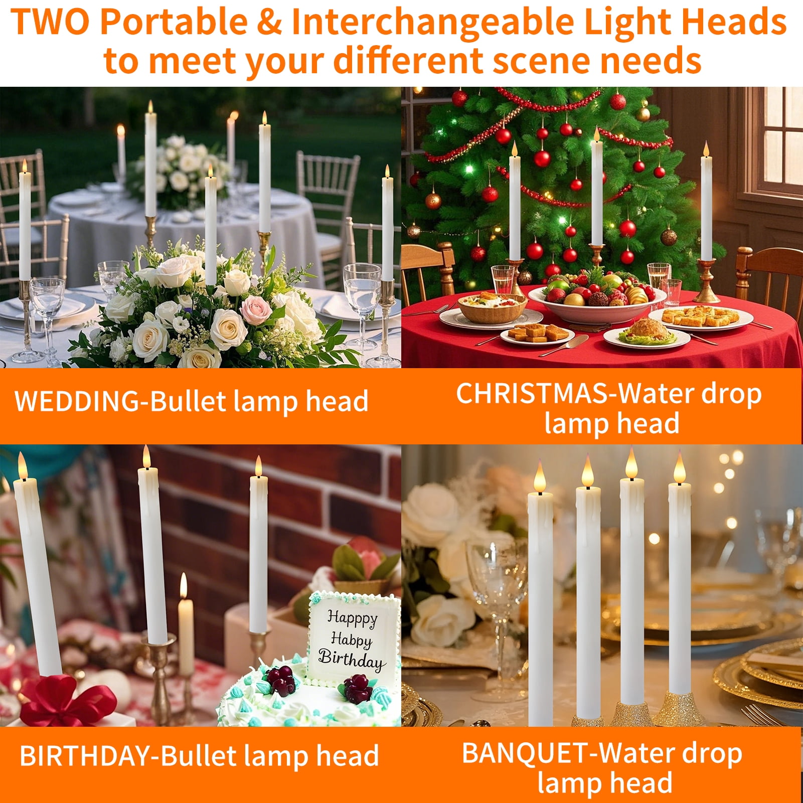 Ivory Flameless Taper Candles 6 Pack, Battery Operated LED Taper Candles with Lamp Holder, 3D Wick Lights Dropping Tear Design, Remote Control with Timer for Home Decor ,Halloween ,Christmas ,Wedding