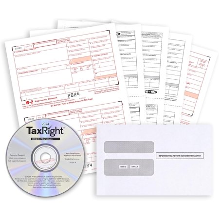 W2 Bundle with TaxRight 2024 Software (Formerly known as TFP), 50 W-2 6 Part Tax Forms for Employees, QuickBooks Compatible Laser Forms, Includes 2024 TaxRight Software Disc and 50 Self Seal Envelopes