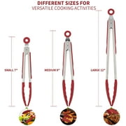 600°F Heat Resistant Kitchen Tongs: U-Taste 7/9/12 inch Silicone Cooking Tong Set with Non Stick Rubber Tips and Silicon Coated 18/8 Stainless Steel Handle for Serving Grilling Salad(Red)
