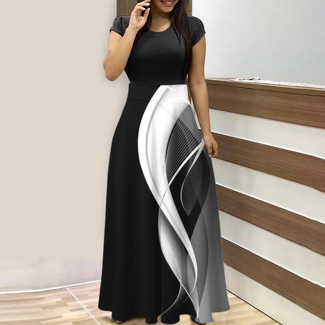 SMihono Robe Maxi Bohème d'Été pour Femmes Grande Taille Robe d'Été Colorée à Imprimé Floral Manches Courtes Robes de Plage Décontractées Maxi Robe de Plage