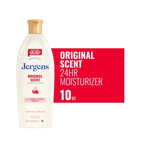 Jergens Original Scent with Cherry Almond Body Lotion Moisturizer for Dry Skin, 10 fl oz