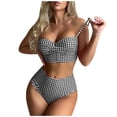thumbnail image 2 of Women's Two Piece Swimsuit Set Plaid Print Push Up Bra with Panties Slim Fit Bikini for Beach Vacation,Black,L, 2 of 5