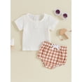 thumbnail image 2 of Nygoyerh Newborn Baby Girls Summer 2Pcs Clothes Solid Color Short Sleeve T-shirt + Ribbed Plaid Shorts 6M 12M 18M 24M Infant Toddler Cute Shorts Sets for Casual Daily, 2 of 9
