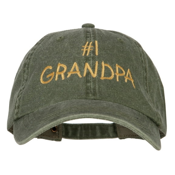 Number 1 Grandpa Embroidered Big Size Washed Cap - Olive XL-3XL