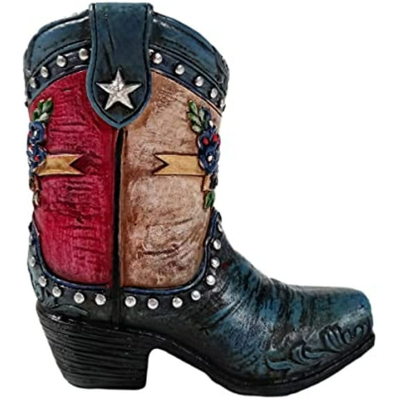 Urbalabs Western Mini Cowboy Boot Vase Toothpick Pencil Holder Teal Red Pink Cowboy Flower Vase Decorative Boots Vases Rustic Decor Country Living Wedding Centerpiece (Texas Flag)