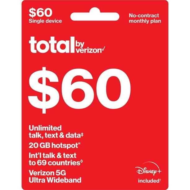 Total by Verizon 60 NoContract SingleDevice Unlimited Talk, Text