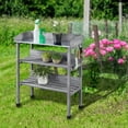 thumbnail image 6 of WSSYzyzf Potting Bench Table with Metal Tabletop for Garden, Fir Wood Workstation with 3 Tier Shelves and Hook, Outdoor Work Bench for Planting and Gardening Gray, 6 of 18