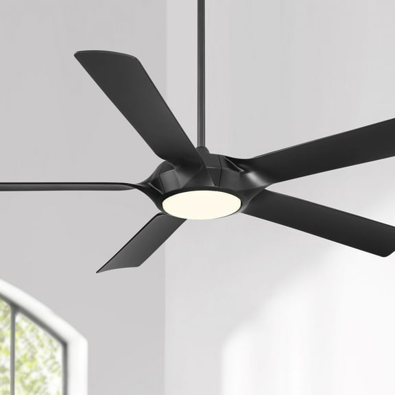 60" Casa Vieja Modern Indoor Ceiling Fan with LED Light Remote Control Matte Black for Living Kitchen House Bedroom Family Dining Home Office Room
