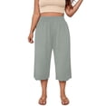 thumbnail image 6 of Maean Womens Plus Size Pants Elastic High Waist Wide Leg Baggy Solid Color Lounge Capri Pant L-5XL, 6 of 7