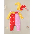 thumbnail image 2 of RUINIXCW Newborn Baby Girl Halloween Outfit Clown Costume Infant Baby Girl Fall Winter Romper Clothes Ruffled Collar Dot Long Sleeve Contrast Color Jumpsuit Hat, 2 of 9