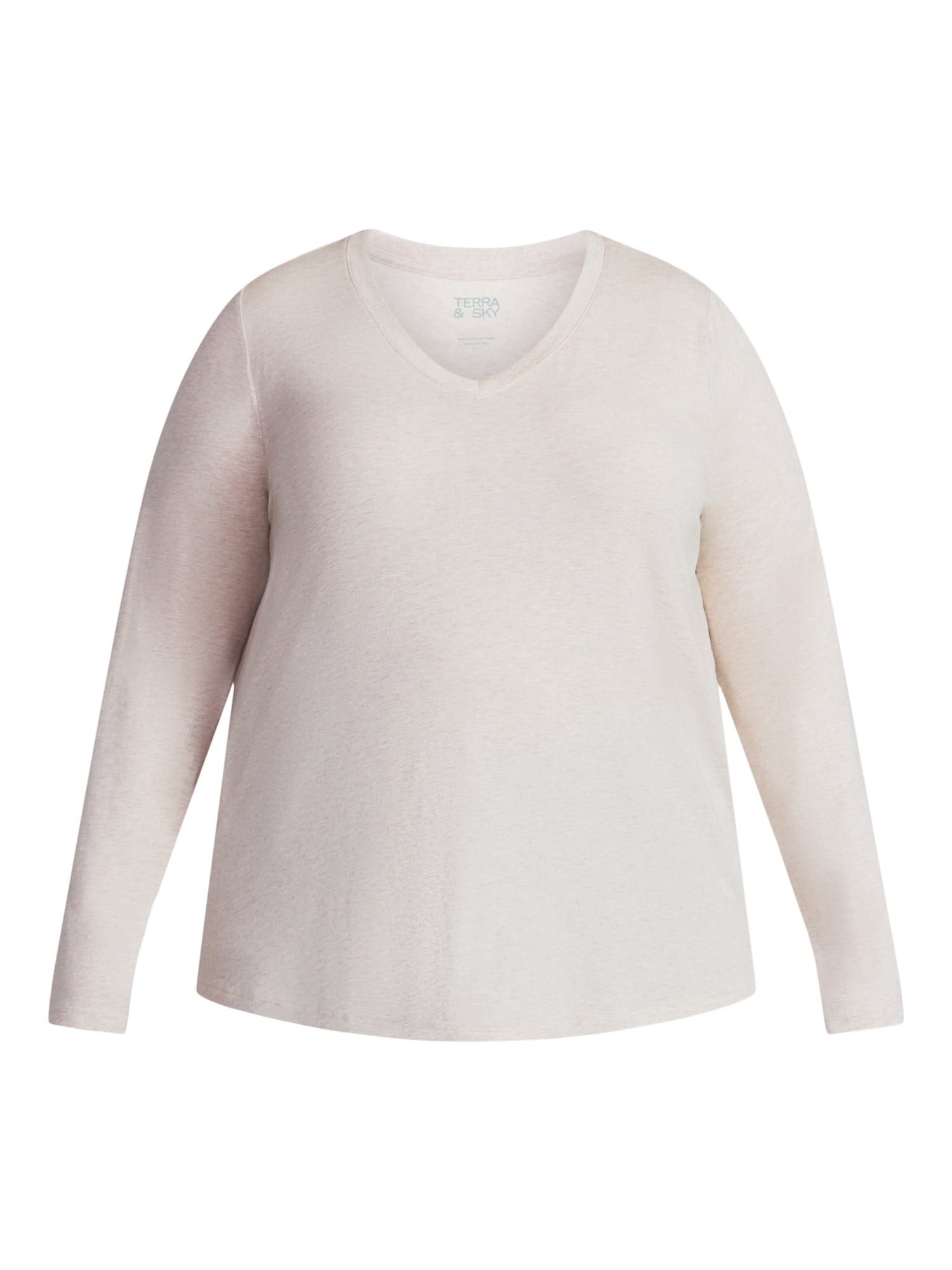 Terra & Sky Women's Plus Size V-Neck Tee with Long Sleeves, Sizes 0X-5X