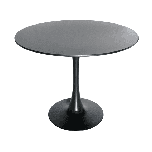 LeisureMod Bristol Mid-Century Modern Round Dining Table with Wood Top and Iron Pedestal Base with Gloss Finish for Kitchen and Dining Room