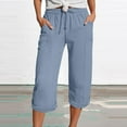 thumbnail image 2 of Bloomae Summer Capris for Women Lightweight Cotton Linen Pants Casual 2025 Loose Comfy Trendy Elastic Waist Cropped Trousers Beach Clothes with Pockets Light Blue M, 2 of 5